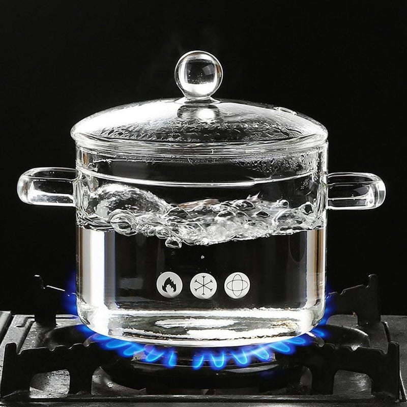 yvsay 1.6L/57Fl Oz Glass Saucepan with Cover, Stovetop Cooking Pot with Lid and Handle Simmer Pot Clear Soup Pot with Lid, Soup, Milk, Baby Food - Image 5